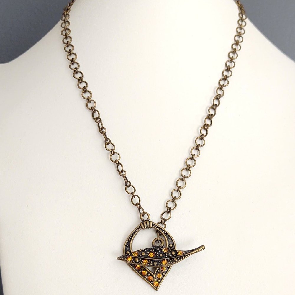 Reversible toggle front necklace with crystal accents